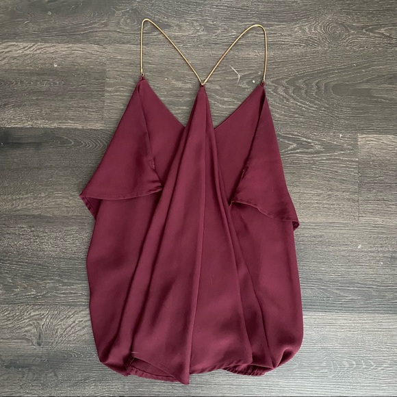 Charlotte Russe Maroon Tank Top Blouse w/ Gold Chain Straps - Picture 2 of 3